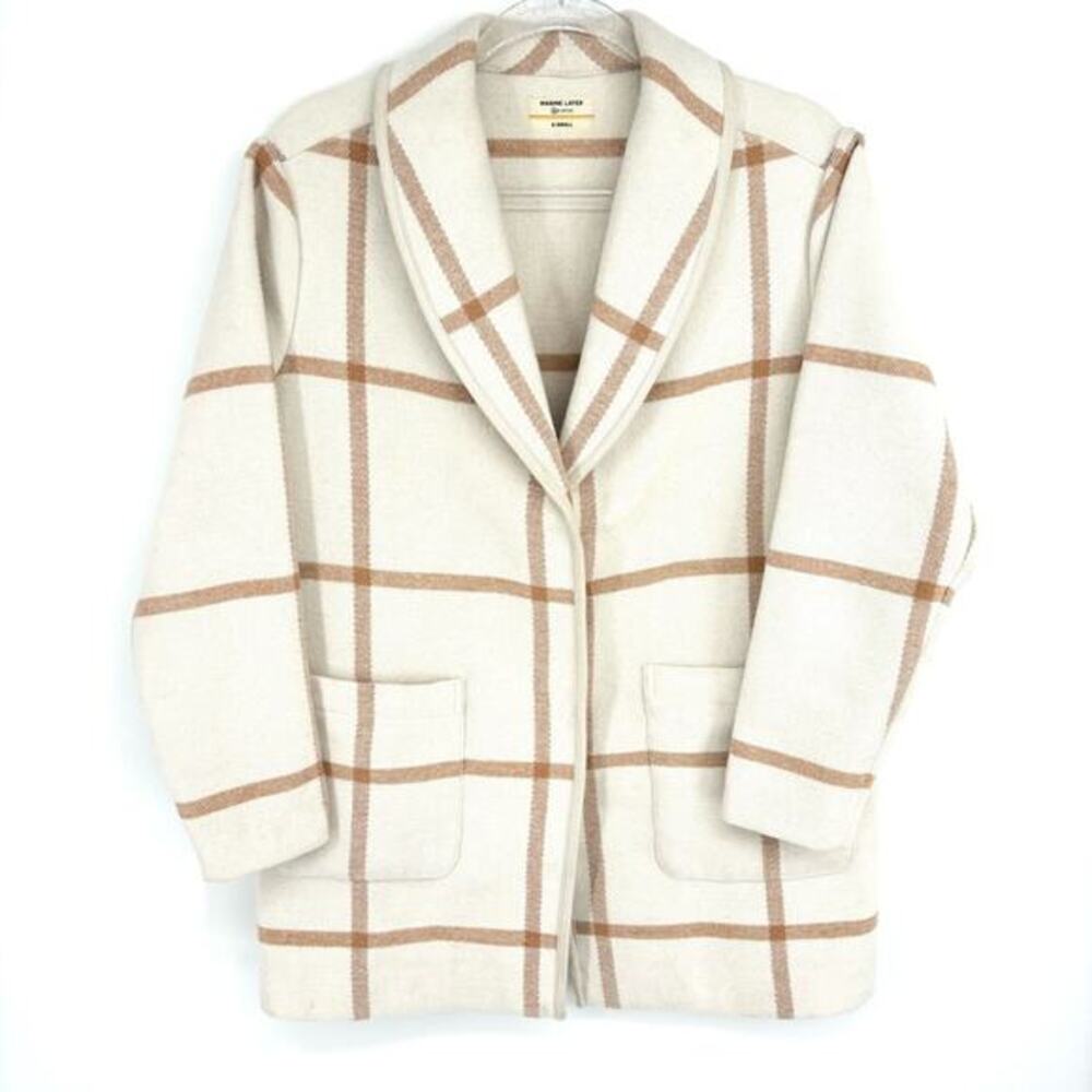 Marine Layer Cream and Tan Windowpane Plaid Coat